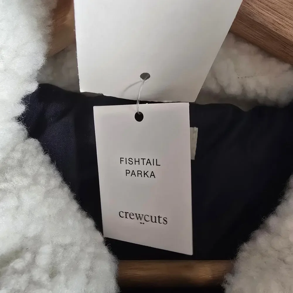 J.Crew Crewcuts Kids Fishtail Parka Size S/6 Navy Blue Faux Fur Winter Coat Hood